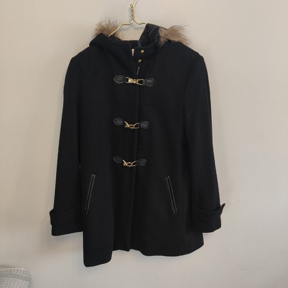 Cole Haan faux fur wool pea coat women’s 8